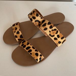J. Crew Animal Print Calf Hair Slide Sandals. Size 9